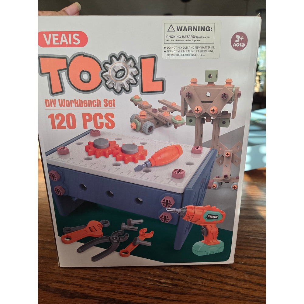 VEAIS DIY Workbench Set 120 Pcs Kids STEM Building Toy Drill Tool Kit Ages 3+